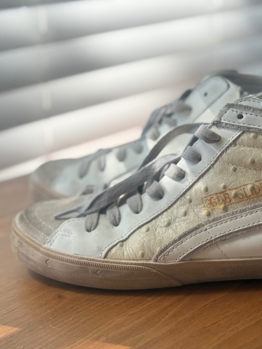 Golden Goose High Top Slide Women 38 Ivory Ecru Leather Distressed Suede GGDB - Picture 5 of 15